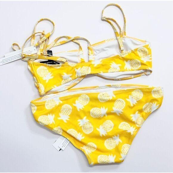 AQUA x Studio 189 Pineapple Bikini Swimwear Medium Yellow White Top and Bottom - Picture 3 of 8